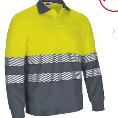 Camisola de trabalho amarelo fluorescente e cinza com faixas refletoras e gola cinza