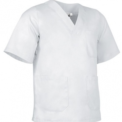 Camisola médica branca com manga curta e bolsos
