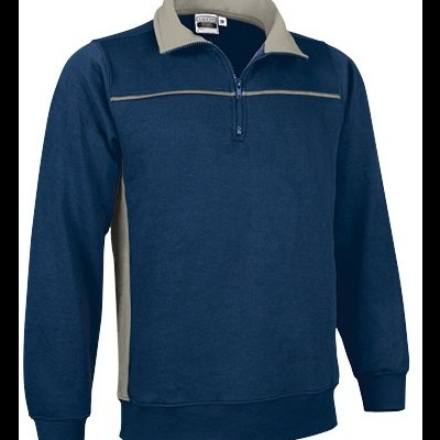 Sweatshirt azul escuro com detalhes cinzentos e fecho de correr curto