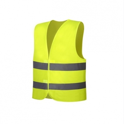 Colete de segurança amarelo com faixas refletoras cinzentas