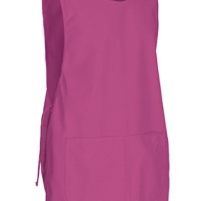 Avental rosa de tecido com bolso frontal e fitas laterais