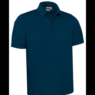 Polo azul escuro de manga curta com gola e botão