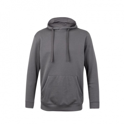 Hoodie cinzento com capuz e bolso frontal sobre fundo branco