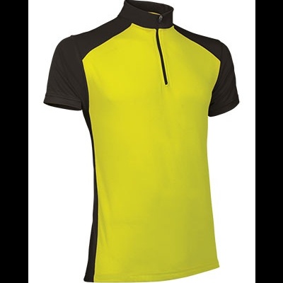 Camisola desportiva amarelo fluorescente com detalhes a preto e fecho de correr