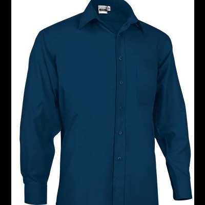 Camisa social azul escuro de manga comprida com bolso no peito