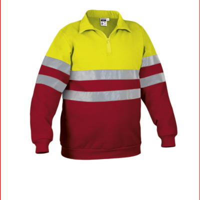 Sweatshirt de alta visibilidade amarelo e vermelho com faixas refletoras