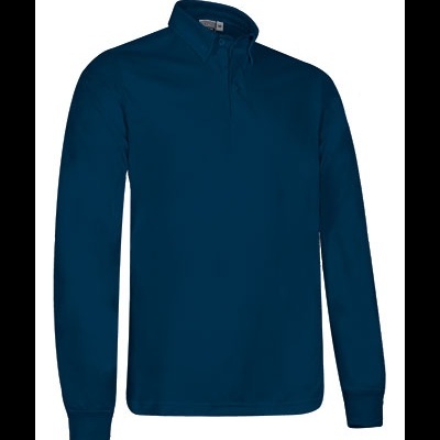 Camisola polo azul escura de manga comprida com gola e punhos canelados