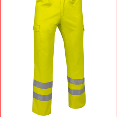 Calças de trabalho fluorescentes amarelas com faixas refletoras
