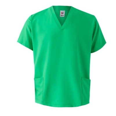 Camisola médica verde de manga curta com dois bolsos frontais