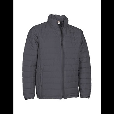 casaco cinza escuro acolchoado com fecho e bolsos