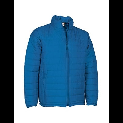 Casaco azul acolchoado com fecho de correr e gola alta