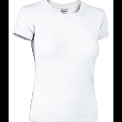 T-shirt feminina branca de manga curta com gola redonda