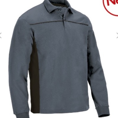 Camisola polo de manga comprida cinzenta com detalhes pretos
