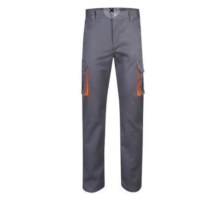 Calças de trabalho cinzentas com bolsos laterais com aba e detalhes laranja