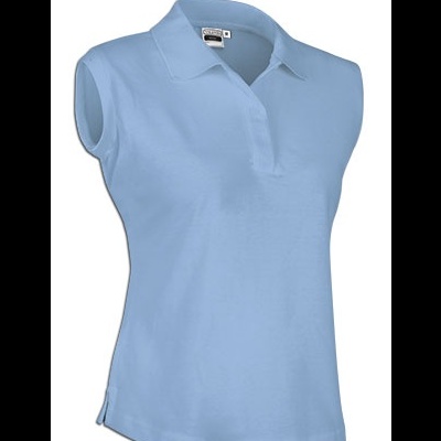 polo feminino azul claro sem mangas com gola