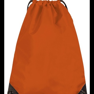 Saco mochila laranja com reforço preto e cordões pretos