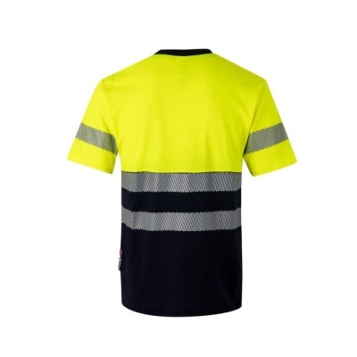 T-shirt de manga curta amarelo fluorescente e preto com faixas refletoras cinza