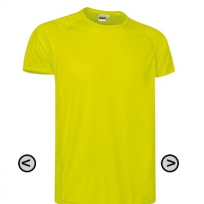 T-shirt unissexo amarela fluorescente de manga curta com gola redonda