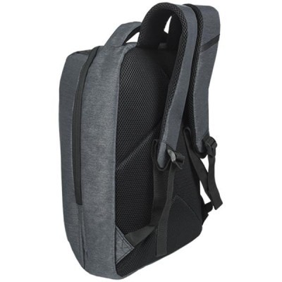 Mochila cinza escuro com alças acolchoadas e painel traseiro em mesh