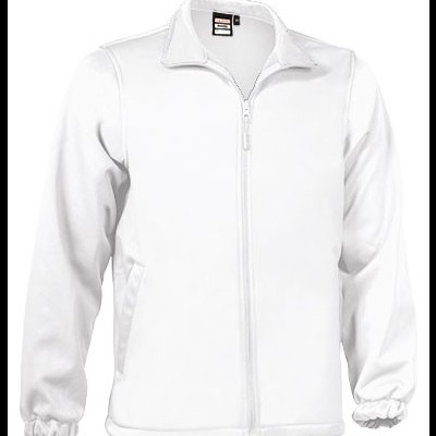 Casaco branco unissexo com fecho de correr e gola de pala