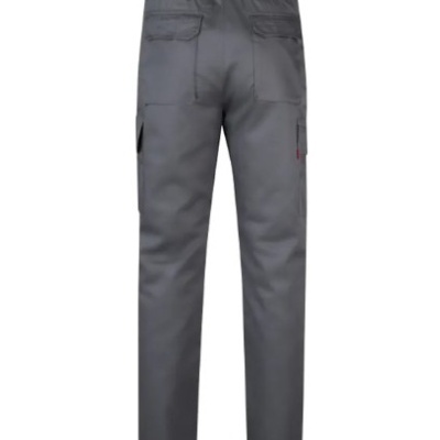 Calças de trabalho cinzentas com bolsos e cintura elástica