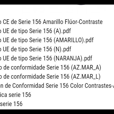 Lista de nomes de arquivos e documentos PDF relacionados à Série 156 com certificações e declarações de conformidade.