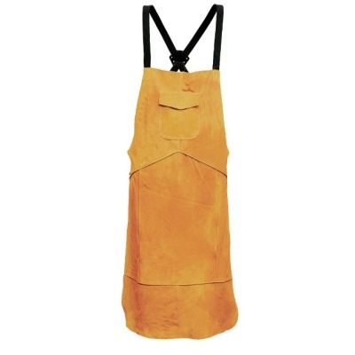 Jardineira amarelo mostarda com alças pretas e bolsos frontais