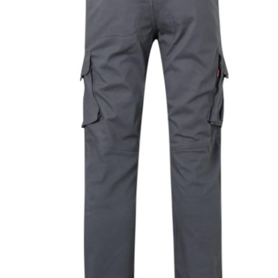 Calças de trabalho cinzentas com bolsos e tecido resistente