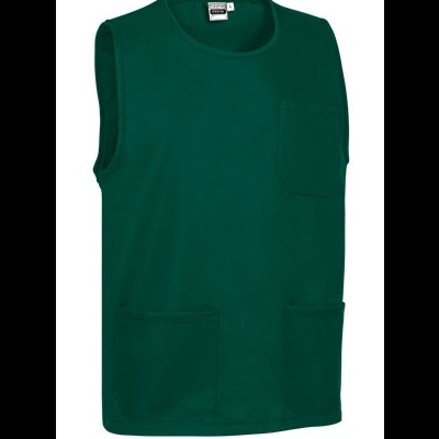 Colete verde escuro com três bolsos frontais e gola redonda