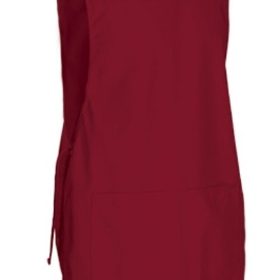 Avental vermelho escuro com bolso frontal e cordões laterais