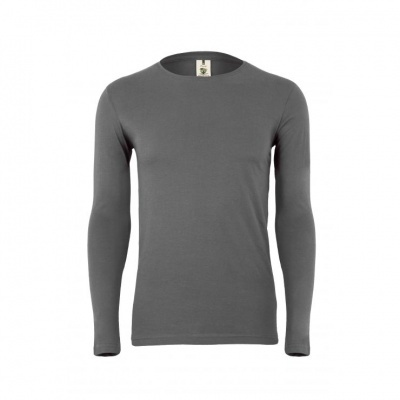 Camisola cinzenta de manga comprida com gola redonda e etiqueta interior