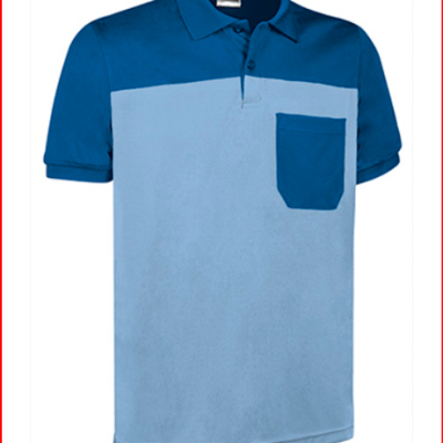 Polo azul de manga curta com bolso no peito