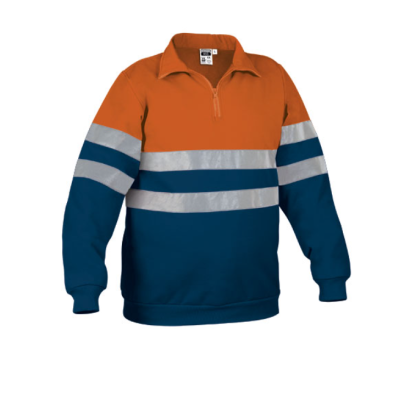 Sweatshirt de trabalho alta visibilidade laranja e azul com faixas refletoras cinza