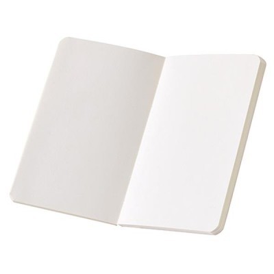 Caderno aberto com páginas brancas sem linhas.