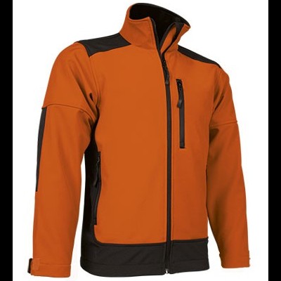 Casaco de homem laranja e preto com fecho de correr e bolso no peito