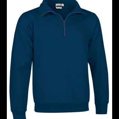 Sweatshirt azul escura com fecho de correr e gola de camisa
