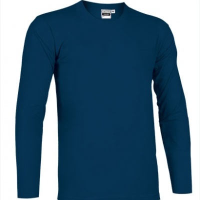 Camisola azul escura de manga comprida com gola redonda