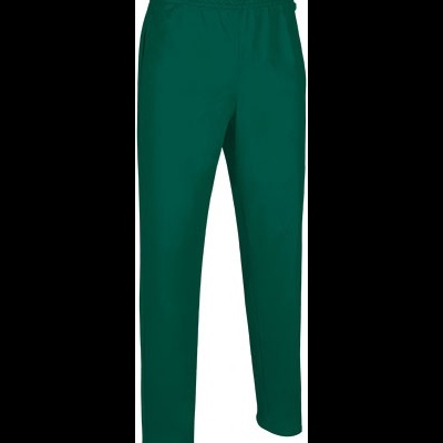 Calças verdes de tecido com cintura elástica e perna reta