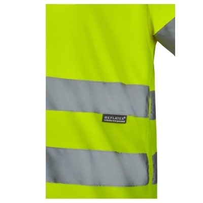 Camisola amarela fluorescente com faixas refletoras cinzentas e etiqueta REFALTEX