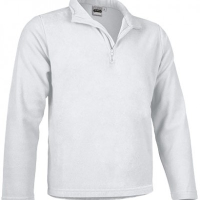 Camisola de homem branca com fecho de correr e gola de camisa