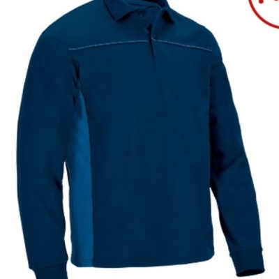 Camisa de manga comprida azul escuro com gola e painel lateral azul mais claro