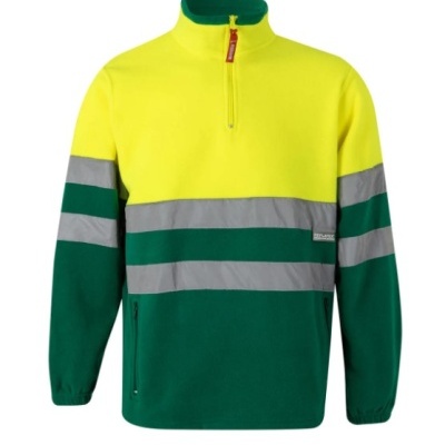 Camisola fleece amarelo e verde com faixas cinza refletivas
