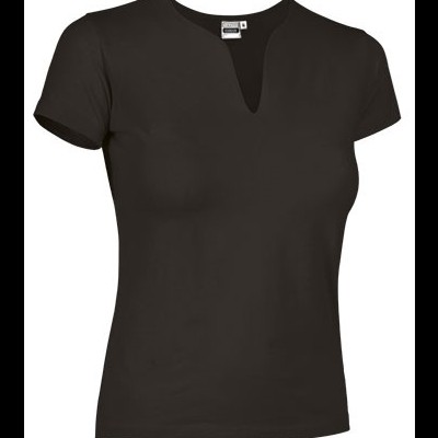 T-shirt feminina preta de manga curta com decote em V