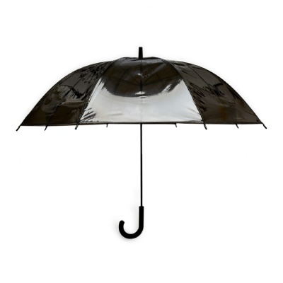 Guarda-chuva preto semi-transparente com cabo em forma de J