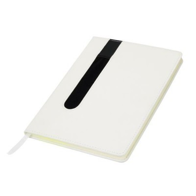 Caderno branco com faixa preta e elástico