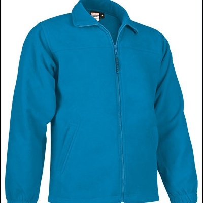 Casaco azul turquesa com fecho de correr e bolsos