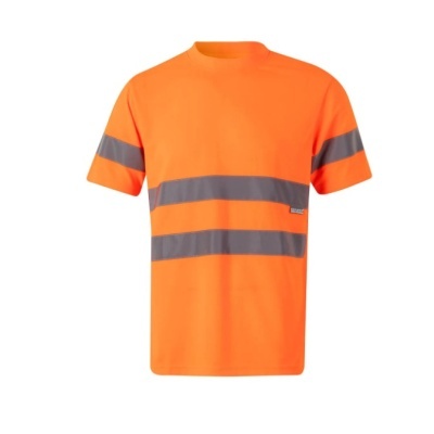 T-shirt de alta visibilidade laranja com faixas refletoras cinzentas
