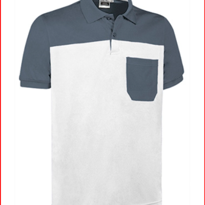 Polo masculino azul cinzento e branco com bolso