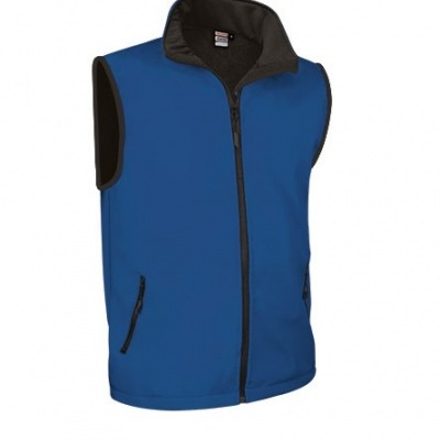 Colete azul com fecho preto e bolsos laterais