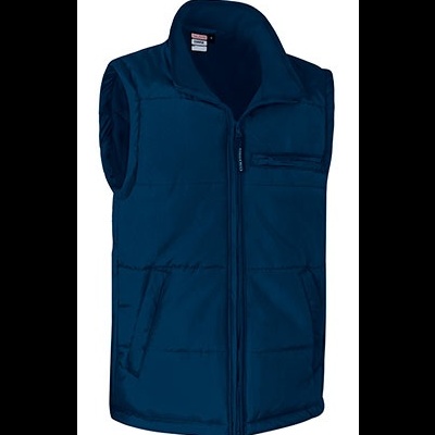 Colete azul acolchoado com fecho e bolso